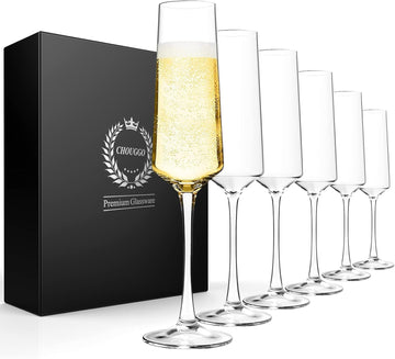 Champagne Flutes Set of 6 Hand Blown Crystal Champagne Glasses Hand Crafted by Artisans Premium Crystal Gift for