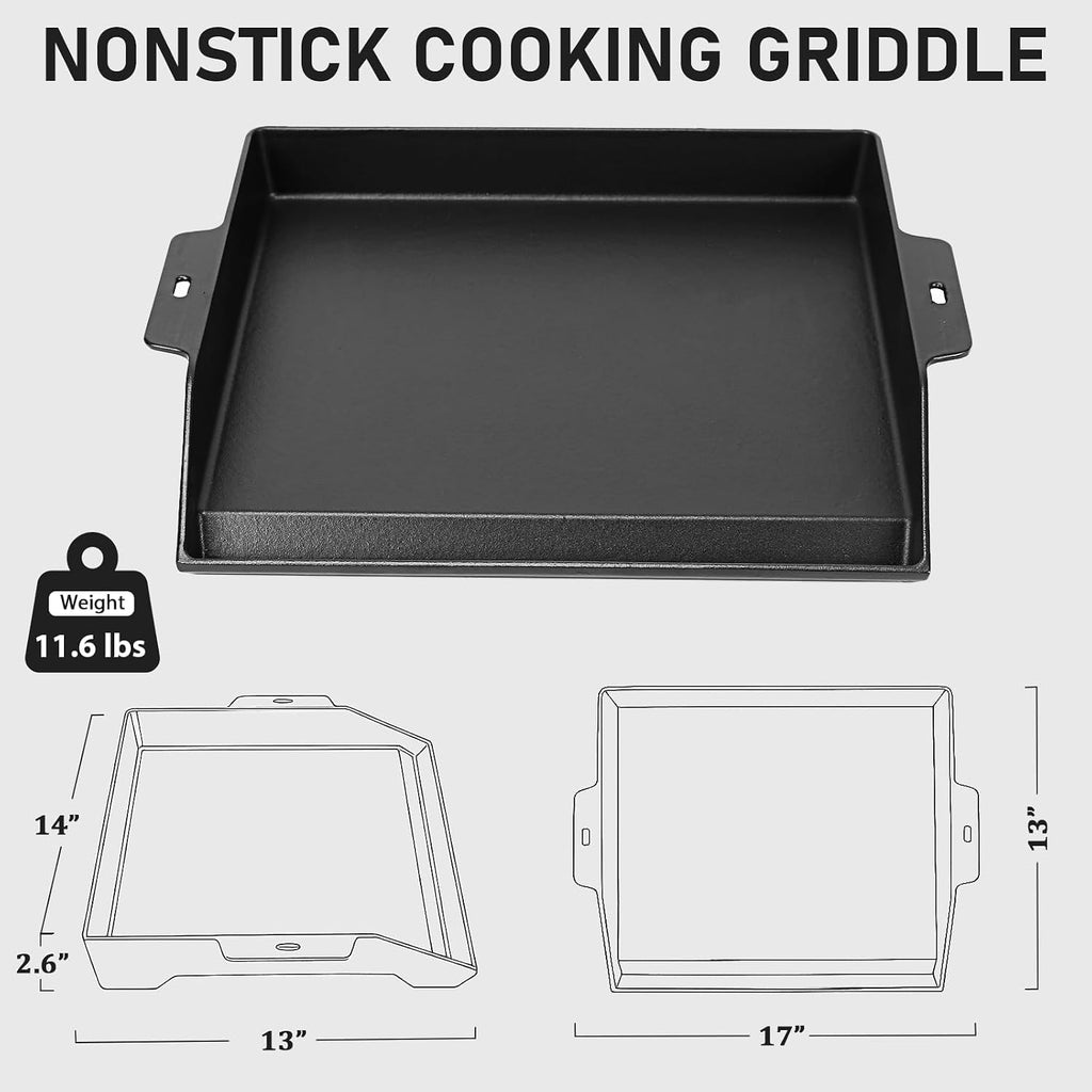 17 x 13 Inch Cast Iron Griddle for Gas Grill with Spatula Set