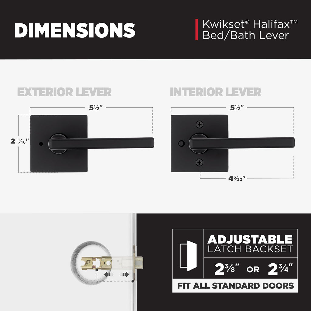 Halifax Interior Privacy Door Handle with Lock, Door Lever , Matte Black Reversible Keyless Push Button Lock Door