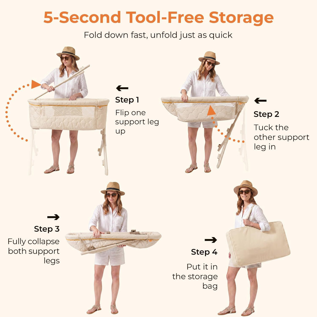 Bedside Bassinet for Baby, 3-in-1 Foldable Travel Bassinet with Wheels, Portable Baby Bassinet Adjustable Height