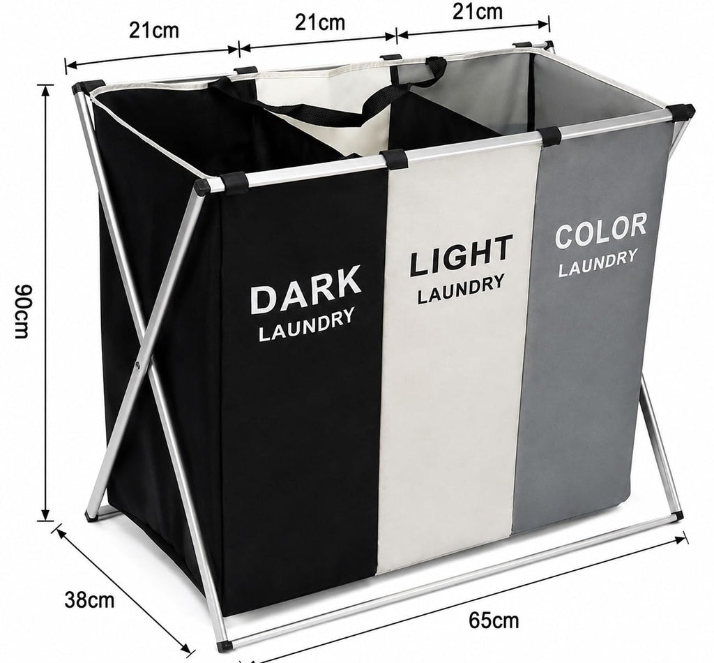 3-Section Laundry Basket Organizer, Foldable Hamper with Dividers, 150L Large Capacity, Waterproof 600D Oxford