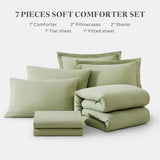Queen Comforter Set - 7 Pieces Sage Green Soft Bed in a Bag Queen with Fitted Sheet, Flat Sheet, 2 Pillow Shams