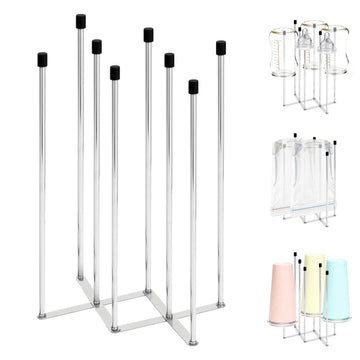 Foldable Baby Bottle Drying Rack, 8-Pole Stainless Steel Collapsible Dryer for Bottles, Cups and Reusable Bags