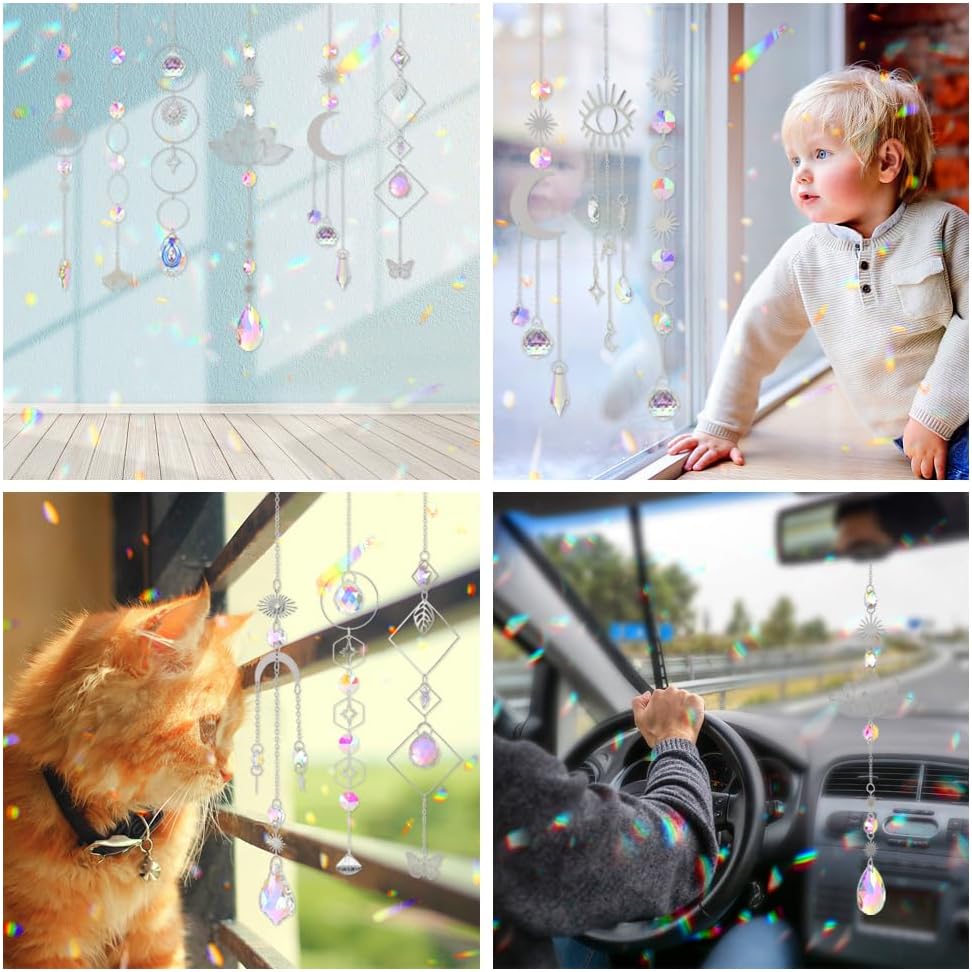 Sun Catchers, 10 Pcs Crystal Suncatcher Prism Hanging Kit for Indoor Window - Rainbow Maker Crystals Balls Pendants