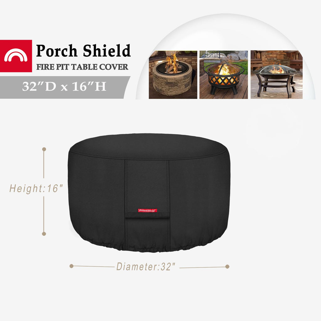 Round Patio Fire Pit Table Cover 32 inch, Black