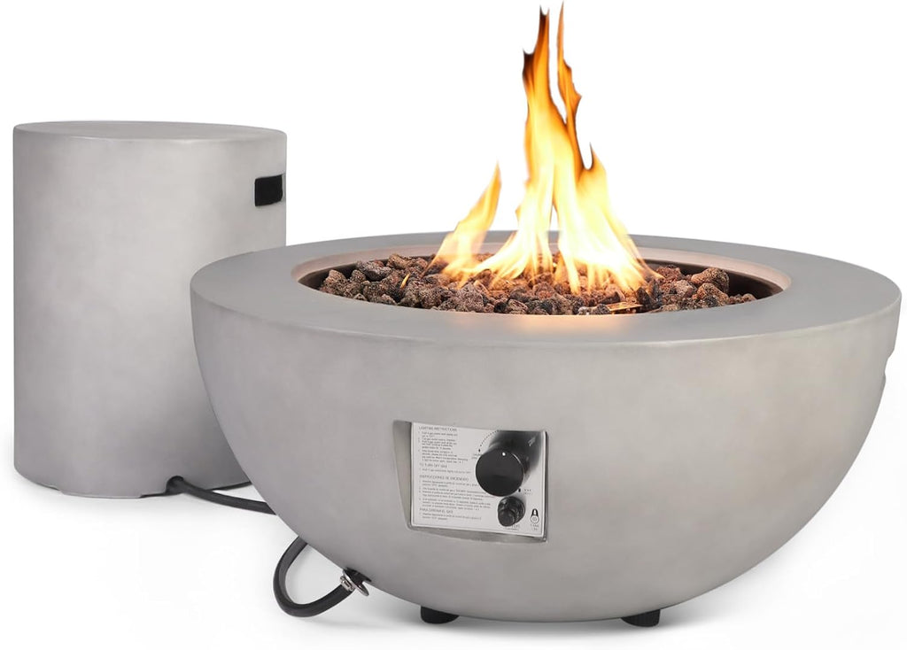 2-Piece Outdoor Propane Fire Pit Table Set w/Tank Cover Table