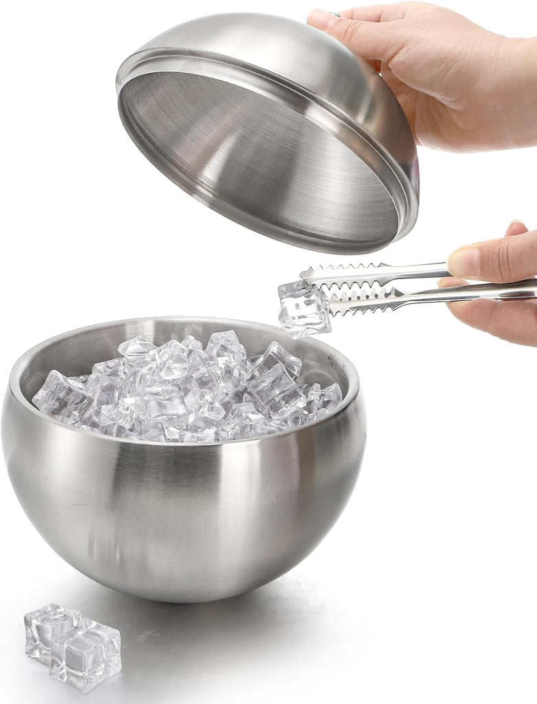 Ice Bucket with Lid, Double Insulation Ice Box Container Storage Box, 2 L Stainless Steel Ice Bucket Container