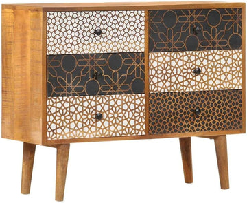 Mid-Century Sideboard Cabinet with 6 Drawers, Solid Mango Wood Accent Storage Chest , 35.4x11.8x27.6 Inches
