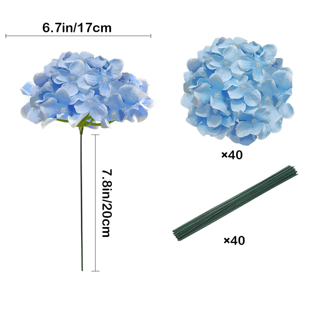 Blue Artificial Bulk, 40 Pcs Faux Heads, Artificial Fake Silk with Stems, Blue Artificial for Decoration Wedding
