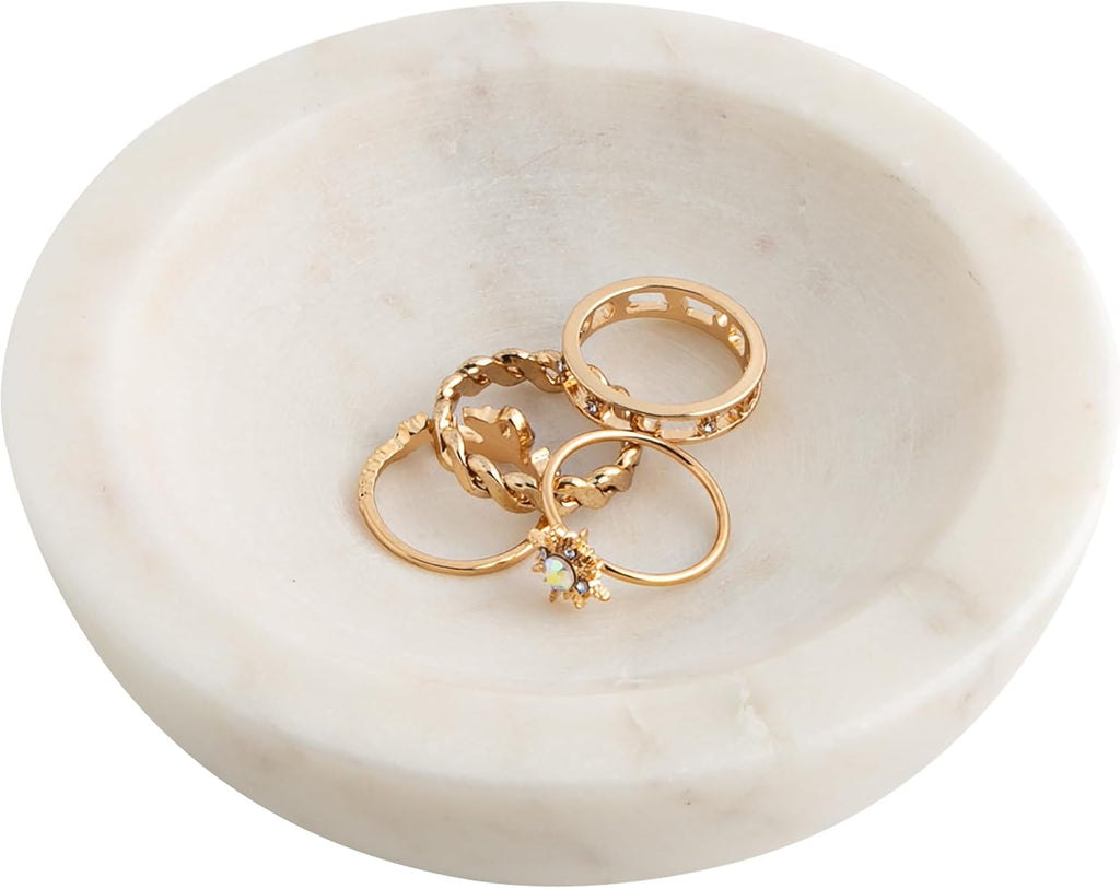 Natural Marble Trinket Dish - 4 inch Decorative Tray for Jewelry, Keys, Coins | Multi-Use Holder Ring Dish | Bathroom