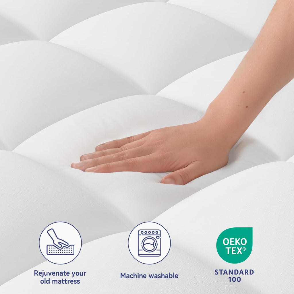 King Mattress Topper, Extra Thick Pillow Top Mattress Pad Cover | Plush soft breathable bed topper for back pain