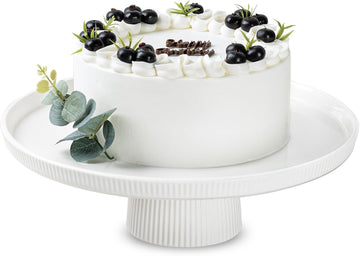 13 Inch Ceramic Cake Stand with Pedestal - White Round Cake Plate for Dessert Table Display, Elevated Cupcake Stand