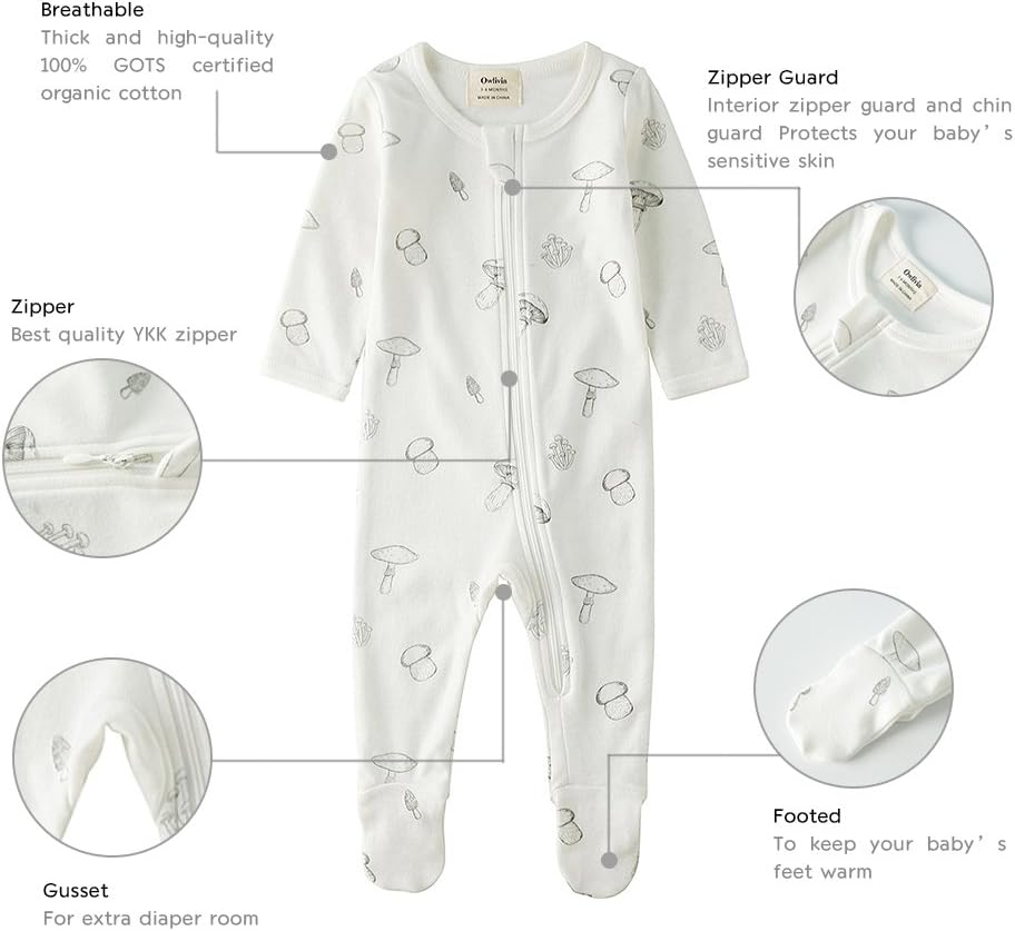 Baby Footed Pajamas, Organic Cotton Zip Sleeper, Long Sleeve