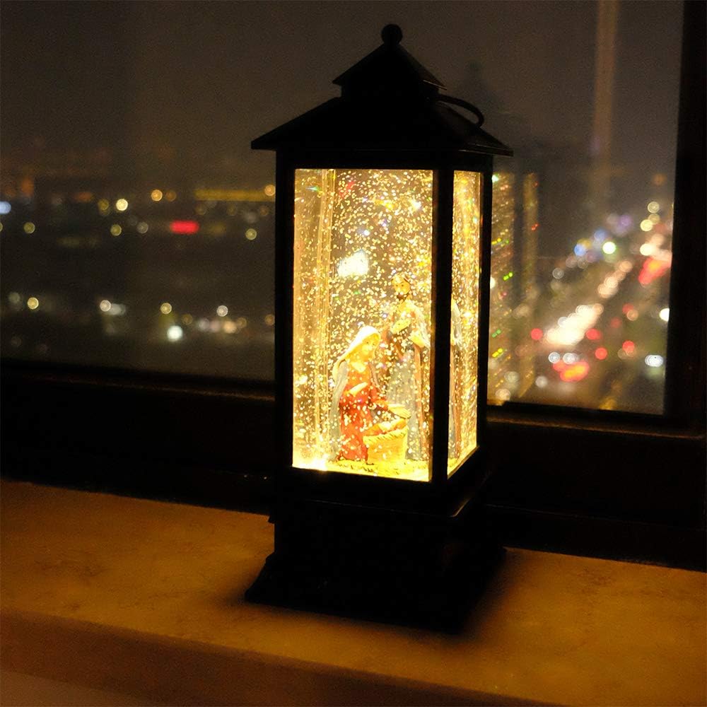 Lighted Musical Snow Globe Lantern with 6 Hour Timer Nativity