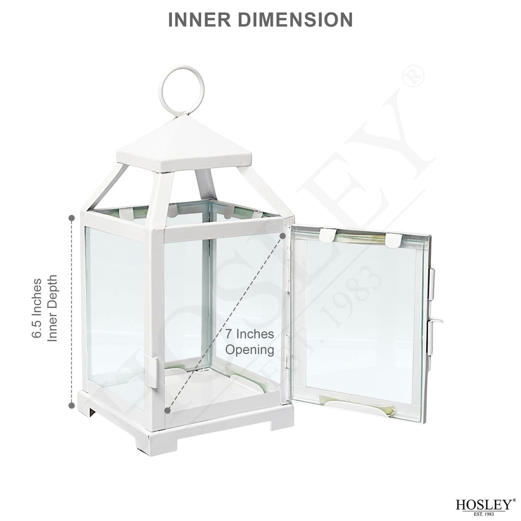 12 Inch High Clear Glass and Iron White Classic Style Lantern Ideal Gift for Weddings Bridals Special Occasions