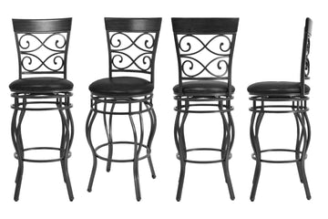Retro Bar Chairs Set of 4, 360 Degree Swivel Padded Bar Stools Leather Seat Bistro Dining Kitchen Pub Metal Chairs