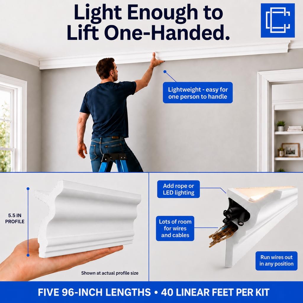 Engel 40 Ft Foam Crown Molding Kit with LED Channel, 5.5"