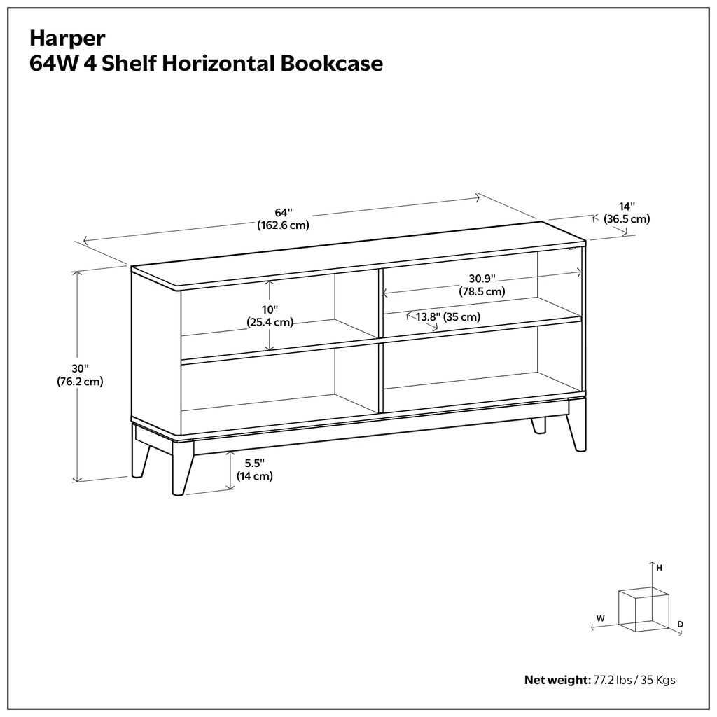 Harper 30" Tall Solid Wood 4-Shelf Bookcase in Walnut Brown