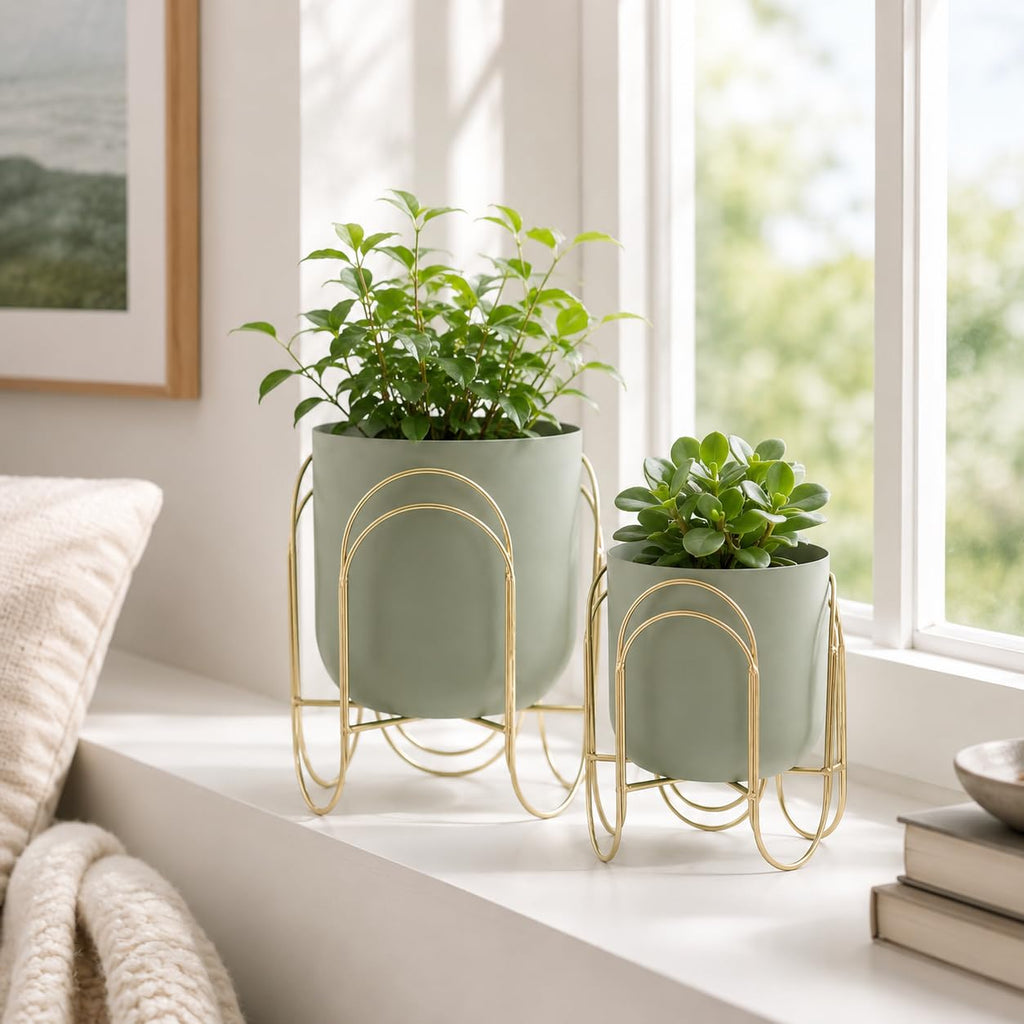 Set of 2 Planters with Stand 11.5/8" H (Green)
