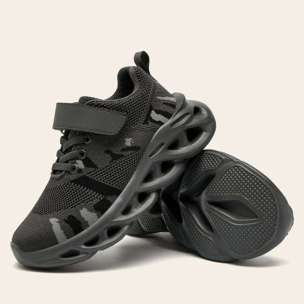 Kids Camo Sneakers for Boys - Lightweight Mesh Athletic Shoes with Hook & Loop Closure, Non-Slip Sole, Breathable