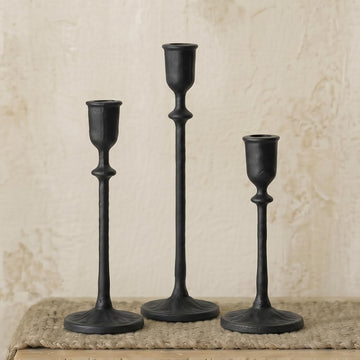 Antique Candlestick Holders Set of 3, Cast Iron Taper Candle Holder, Black