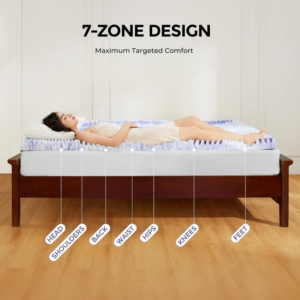 Queen Mattress Topper, 3 Inch 7-Zone Memory Foam Mattress Topper, Gel Infused Foam Mattress Topper for Pressure
