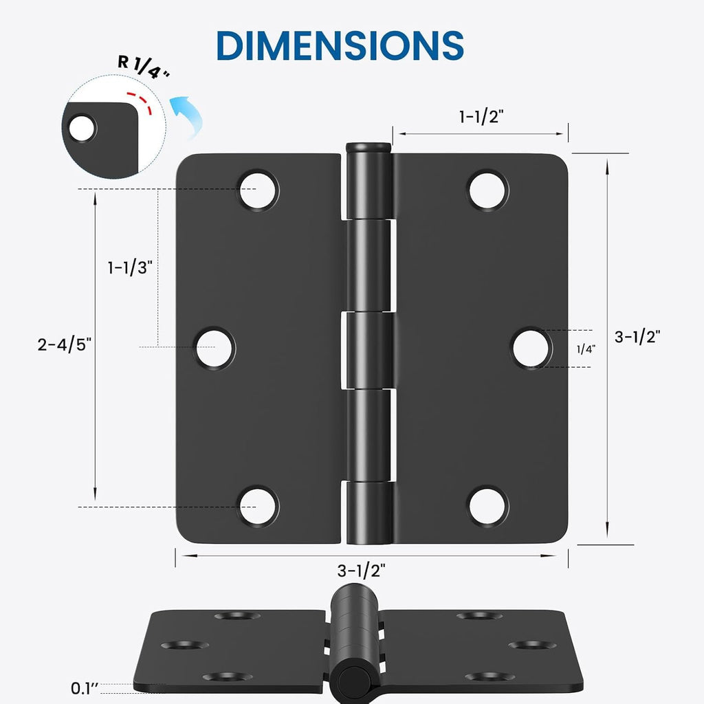 30 Pack Matte Black Door Hinge 3.5 x 3.5 inch with 1/4 Radius, Black 3 1/2 Interior Door Hinges, 3 1⁄2"x 3 1⁄2"