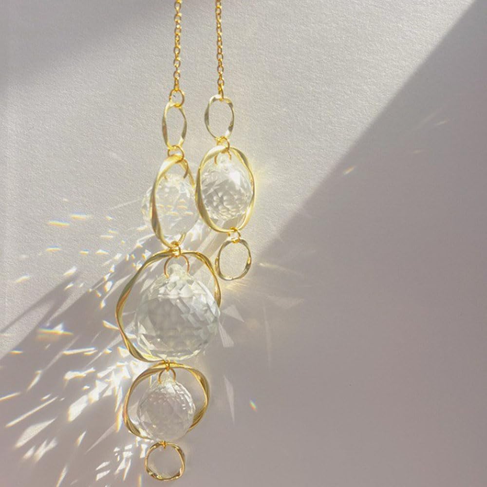 2 Pcs Crystal Suncatcher Wind Chimes for Outside,Crystal Suncatcher Prisms Hanging Outdoor Wind Chimes