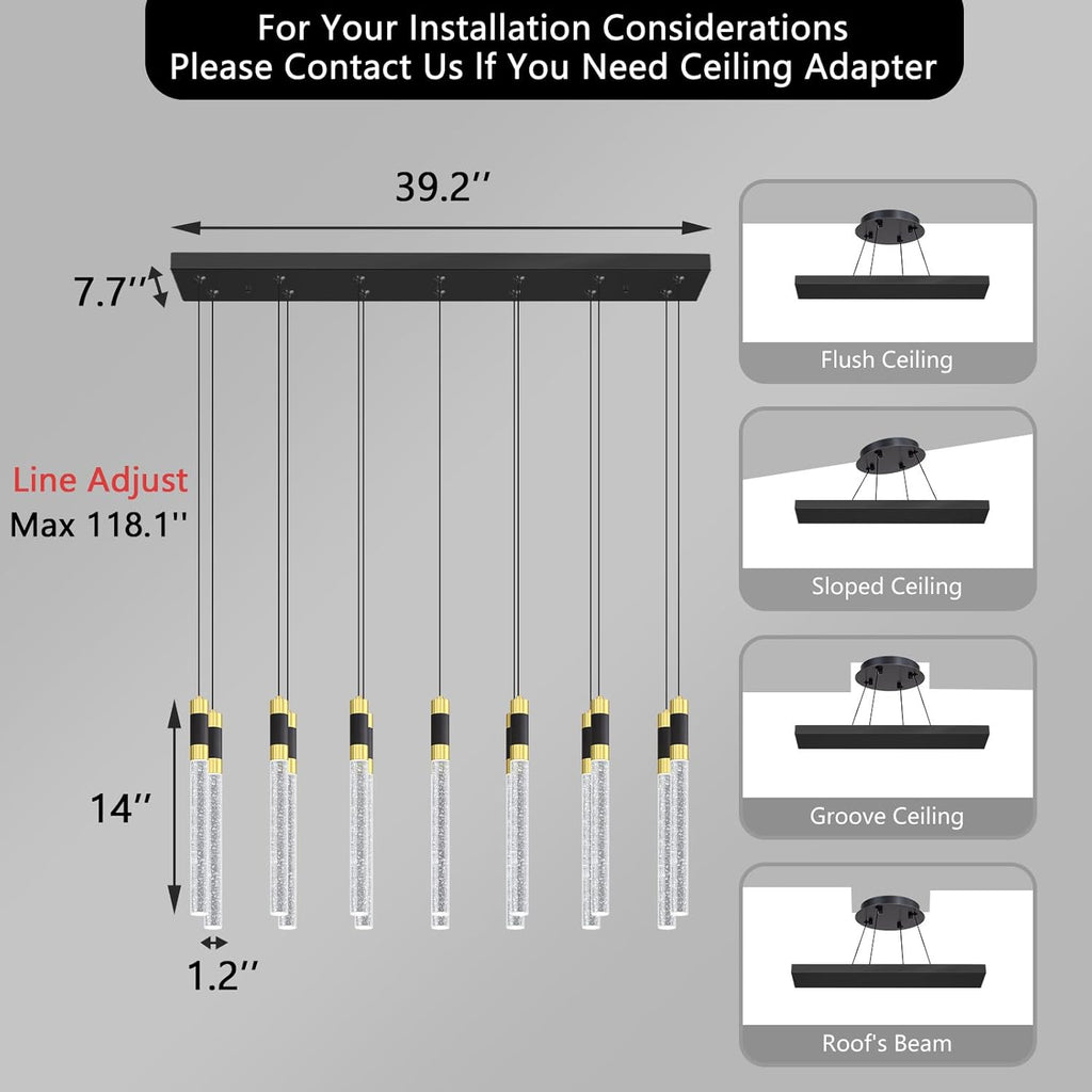 14-Lights Modern Rectangular Chandeliers for Living Room LED Dimmbale Light Fixture for High Ceiling Pendants Lighting for Dining Room A100-B0F42WC6XJ