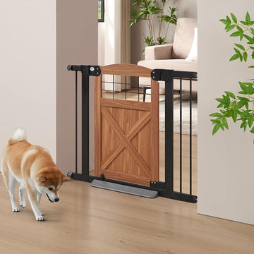 Farmhouse Barn Door Dog Gate, 30" Tall Anti-Trip Pet Barrier