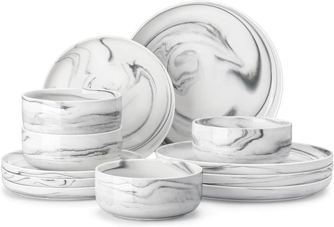 Plates and Bowls Sets, 12 Pieces Porcelain Dinnerware Sets Dishware Sets Chip Resistant Ceramic Dish Set Dining Dinner