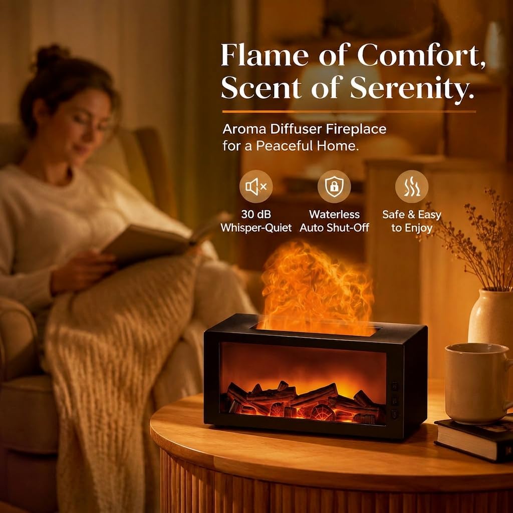 300ml Fireplace Flame Aromatherapy Diffuser Remote Timer 7 Color LED