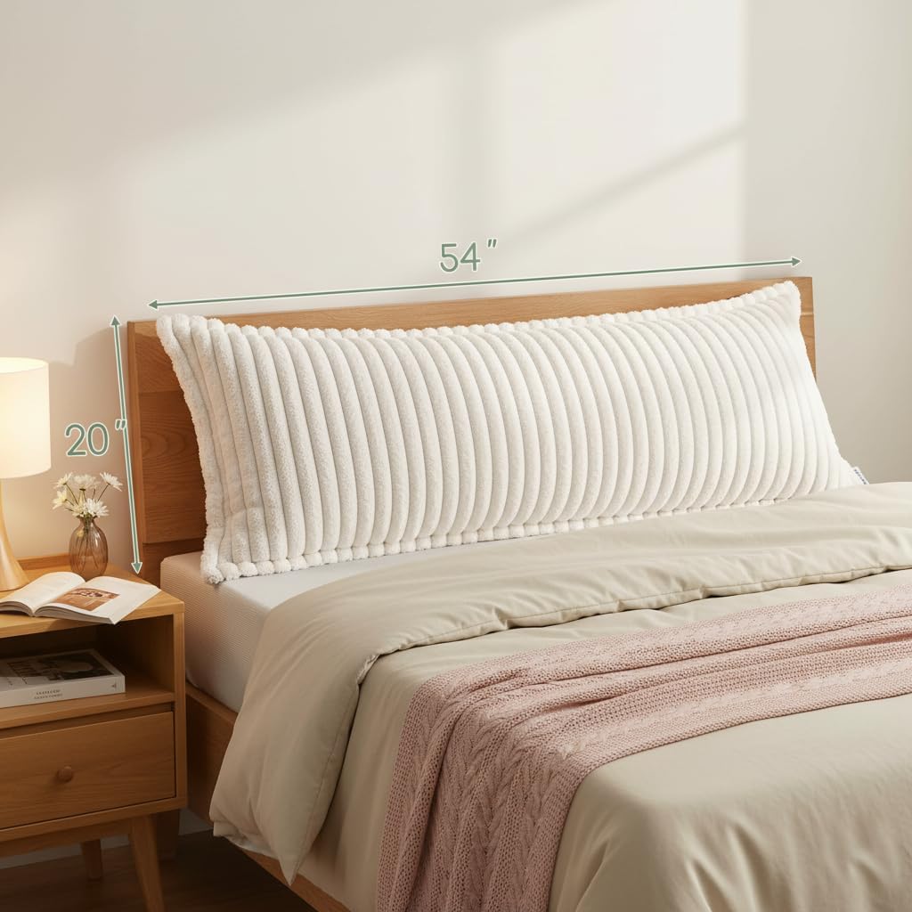 Luxurious Faux Fur Full Body Pillow for Adults,Shredded Memory Foam Body Pillows for Side Sleeper & Pregnancy, 20x54