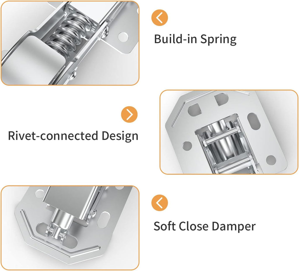 10 Pack 90 Degree Soft Close Surface Mount Spring Hinges, Easy Installation No Pre-drilled, Noiseless Frameless Hidden