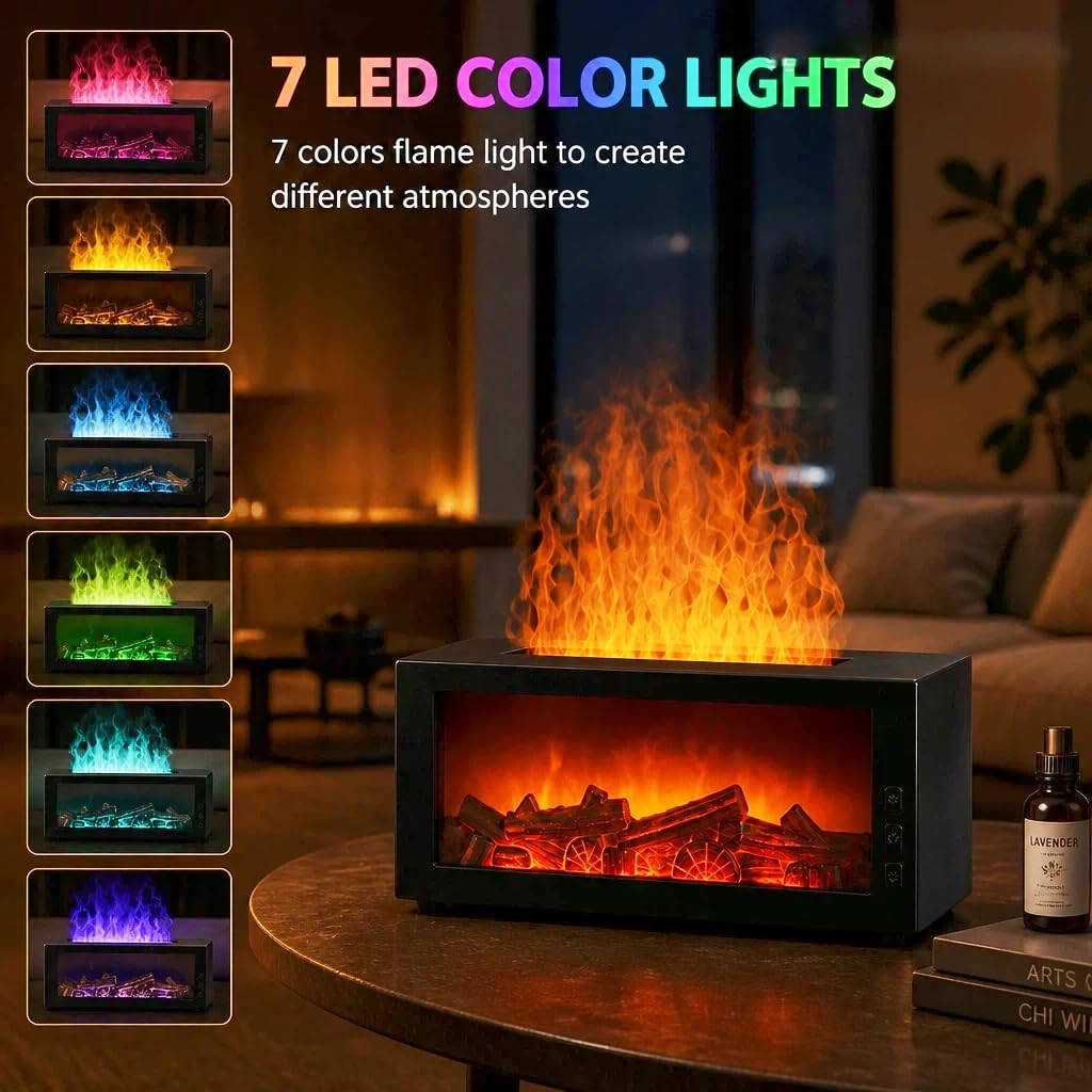 Essential Oil Diffuser, Fireplace Flame Remote Control Humidifier