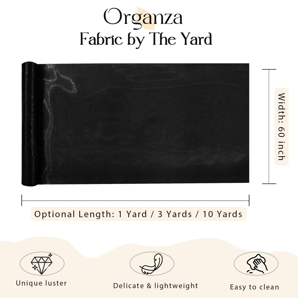 Black Organza Fabric by The Yard, 60 Inch Wide, 3 Yards