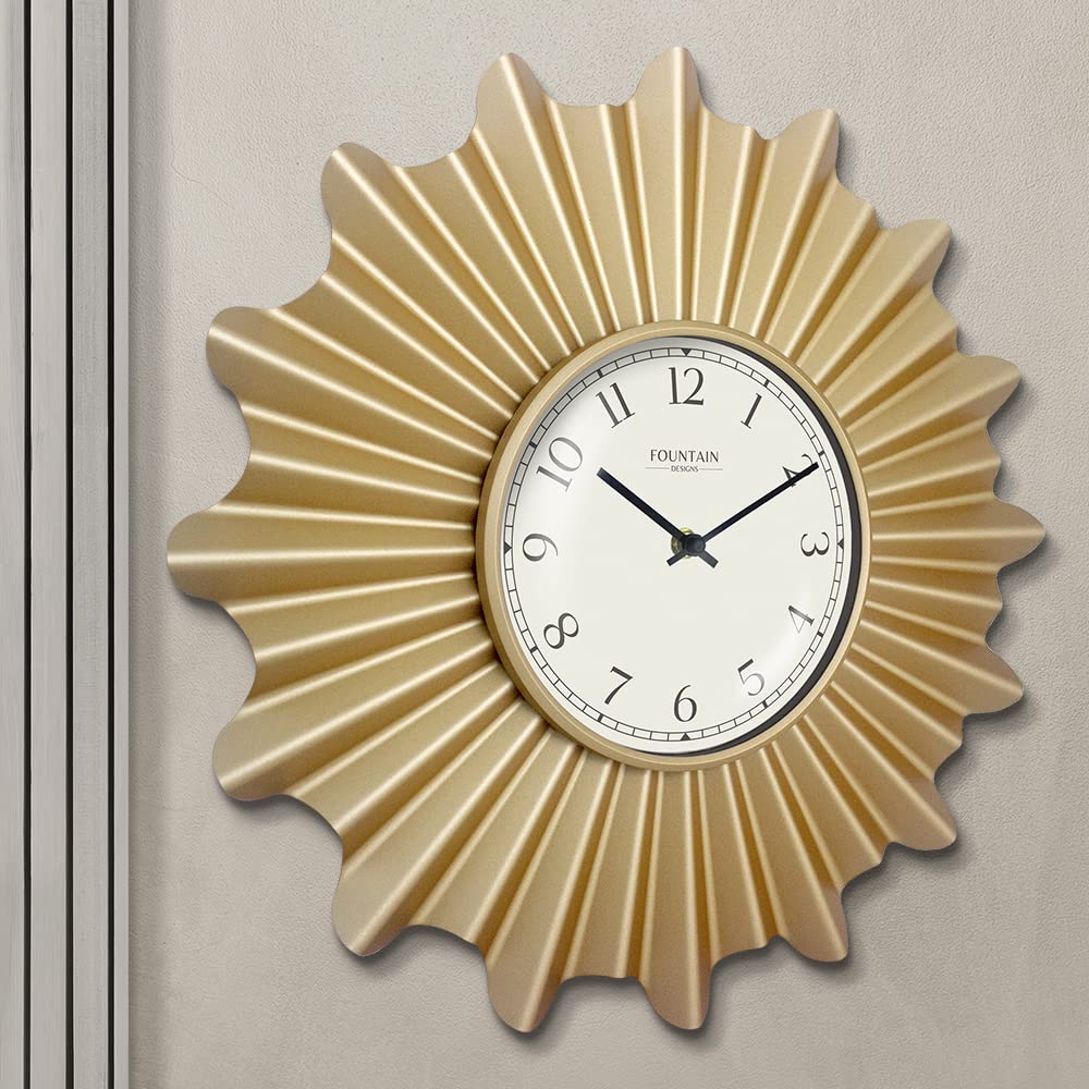 18 Inch Mid Century Modern Starburst Wall Clock, Gold