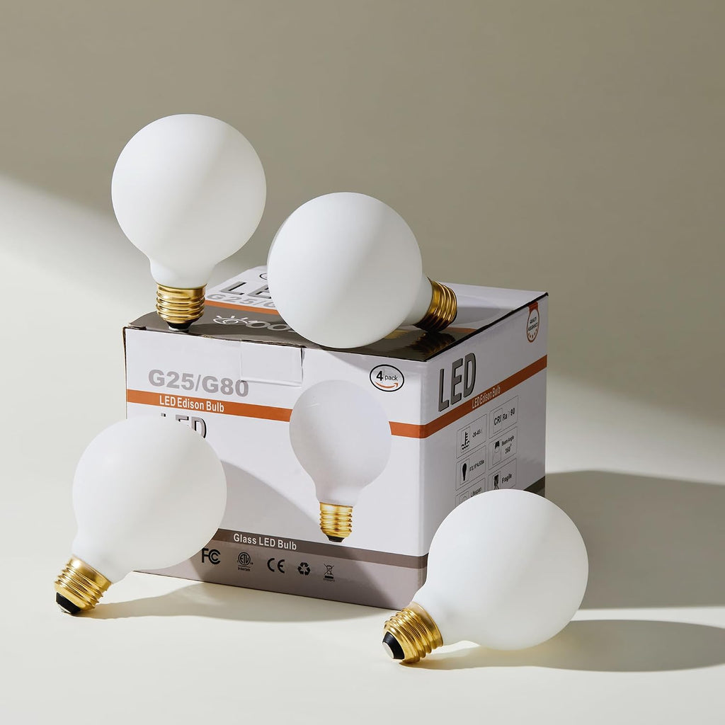 E26 LED Light Bulb G25 Dimmable Flick-Free Matt White 8W Daylight 4000k CRI95 850LM, 100W Equivalent Vintage LED