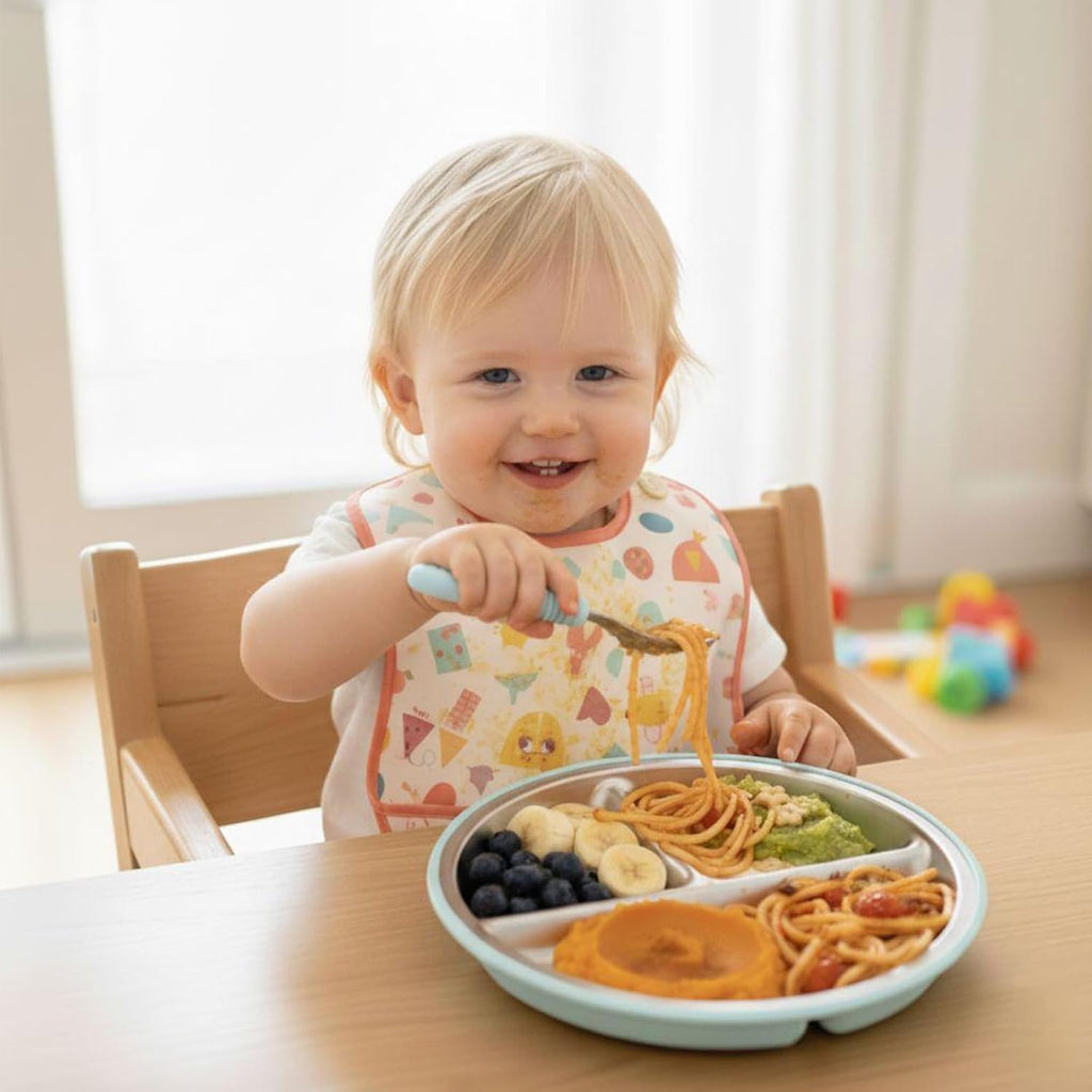 3 Pack Stainless Steel Baby Suction Plates With Lids