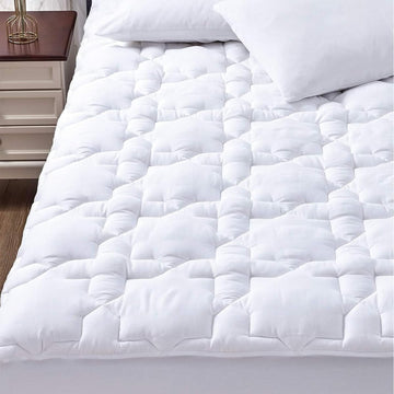 Queen Mattress Pad, 450 GSM Fill, Cotton Top, 8-21 Inch Pocket | OEKO-TEX Certified, White Queen 60 x 80 Inches