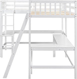 Corner Double Loft Bed with L-Shaped Desks, Twin Loft Bed with Desks & Slant Ladder for Kids Teens Adults