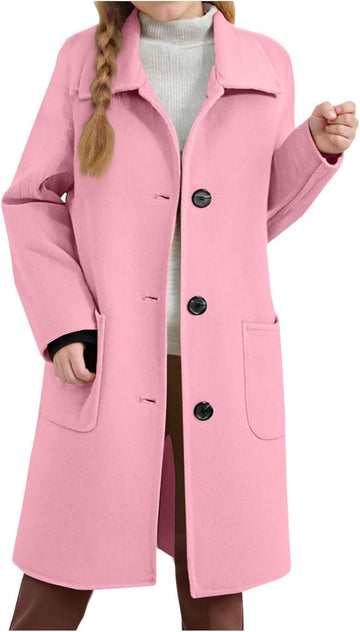 Girls Trench Coats Single Breasted Fleece Peacoat Teen Kids School Uniform
