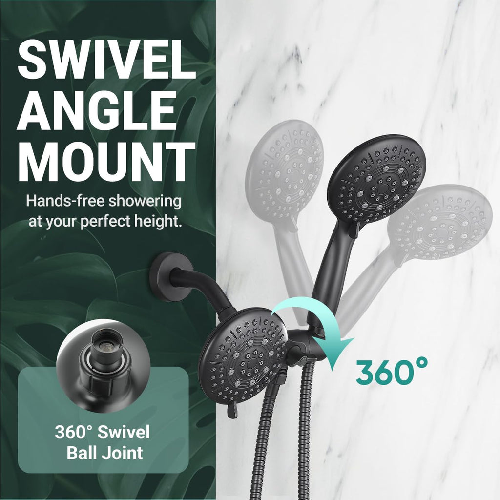 Dual Shower Head Combo, Handheld & Fixed, Matte Black