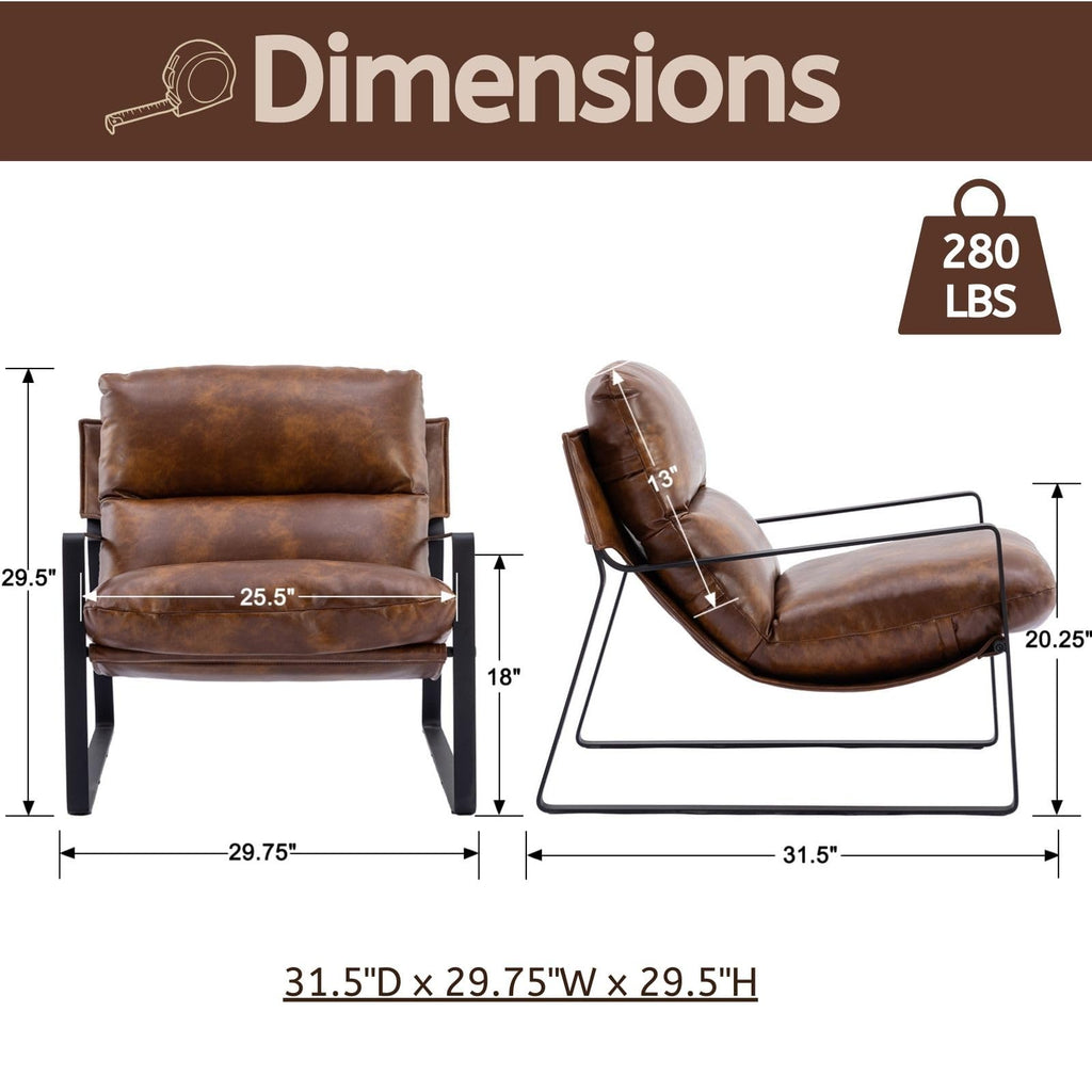 Set of 2 Modern PU Leather Accent Armchair, Retro Brown