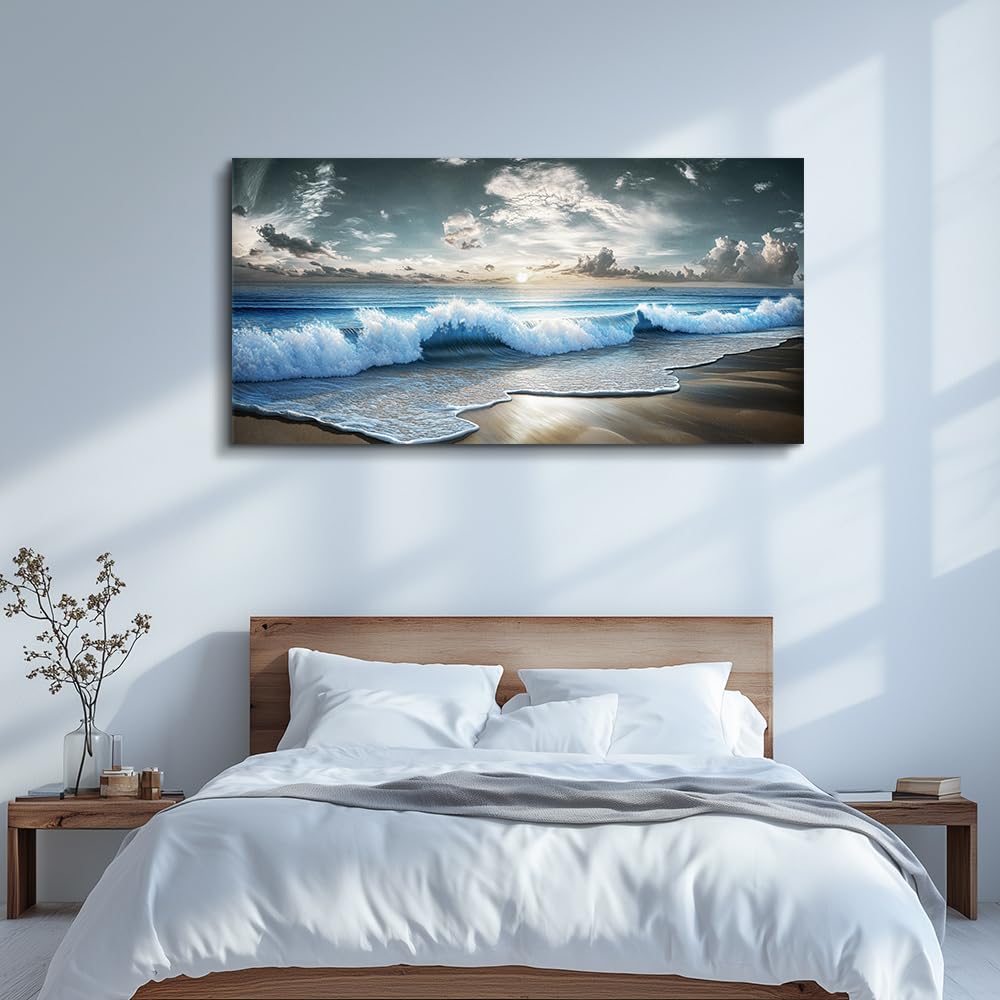 Blue Ocean Canvas Wall Art Large Paintings Landscape Nature Artwork For Walls Wall Decor Beach Pictures Office Waves
