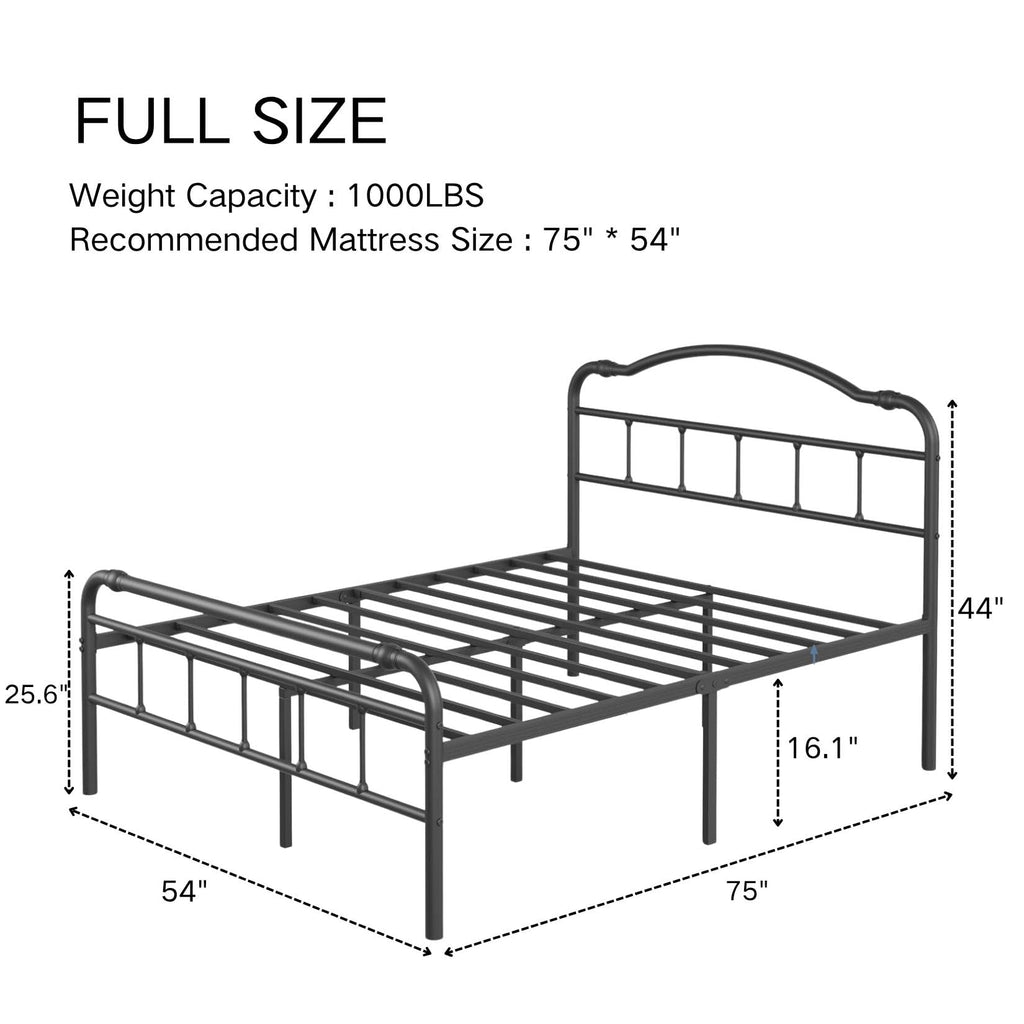 Victorian Style Metal Bed Frame, 18 Inch High Heavy Duty Platform with Spindle Headboard and Footboard