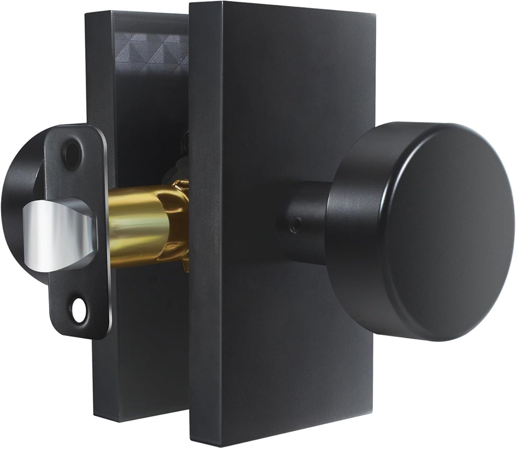 Matte Black Interior Door Knob, Modern Passage Rectangle Door Handles for Hall and Closet