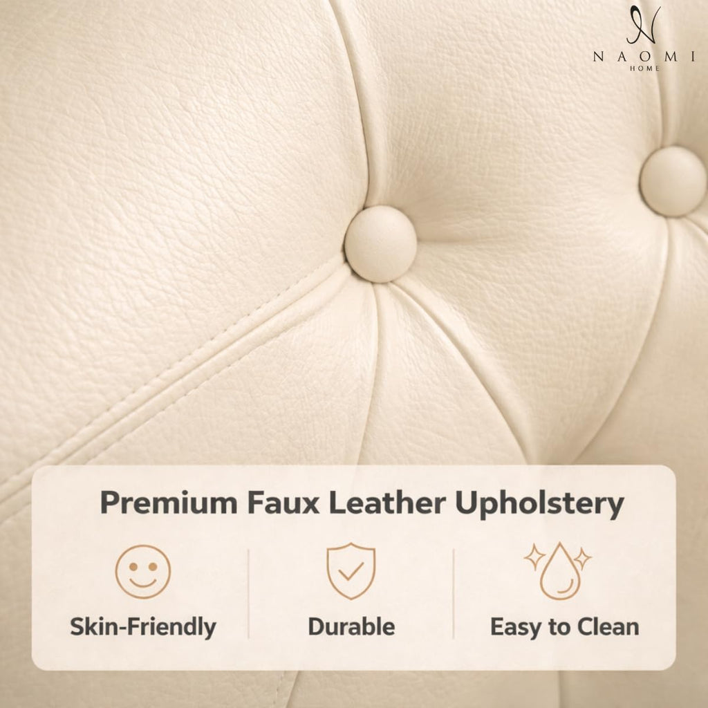 Emma Faux Leather Tufted Barrel Accent Chair - Cream