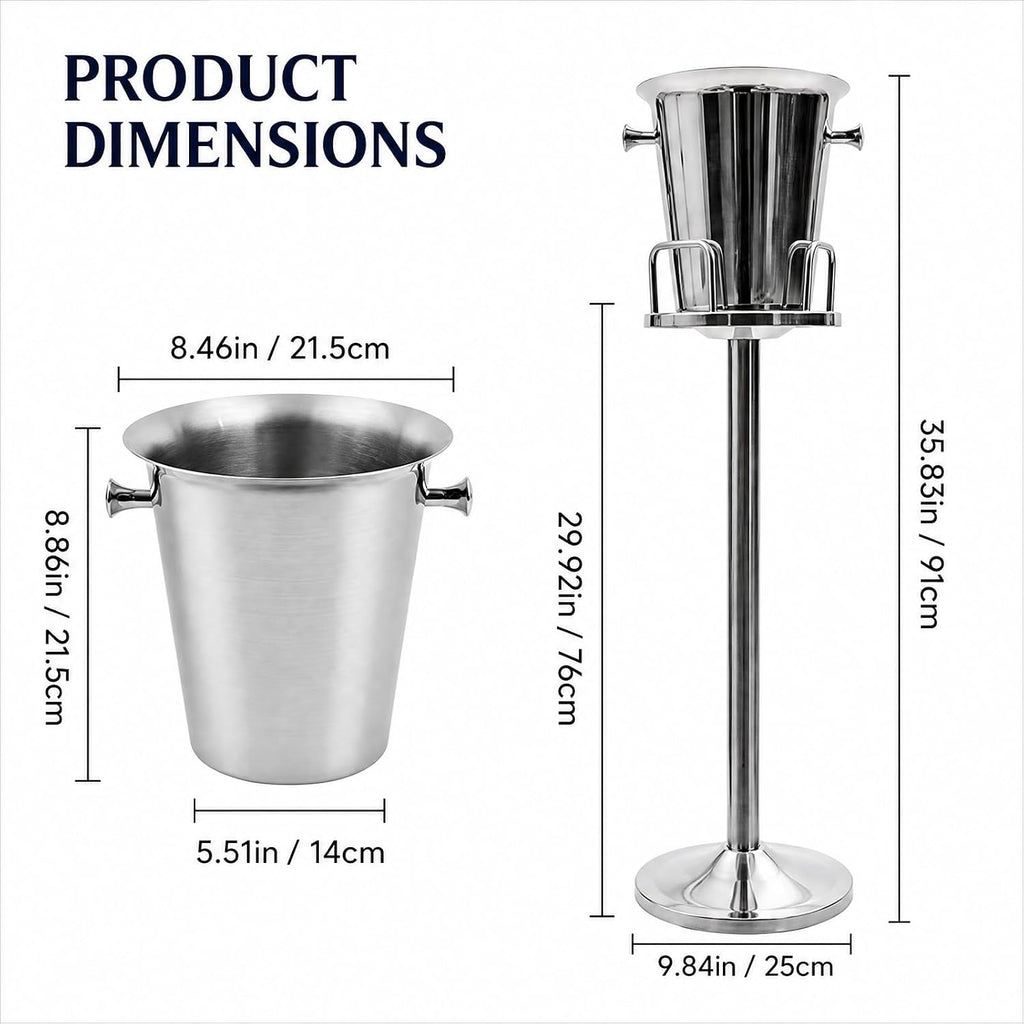 Champagne Bucket with Stand, Stainless Steel Standing Champagne Ice Bucket, Party Wine Chiller, Bucket Free Standing