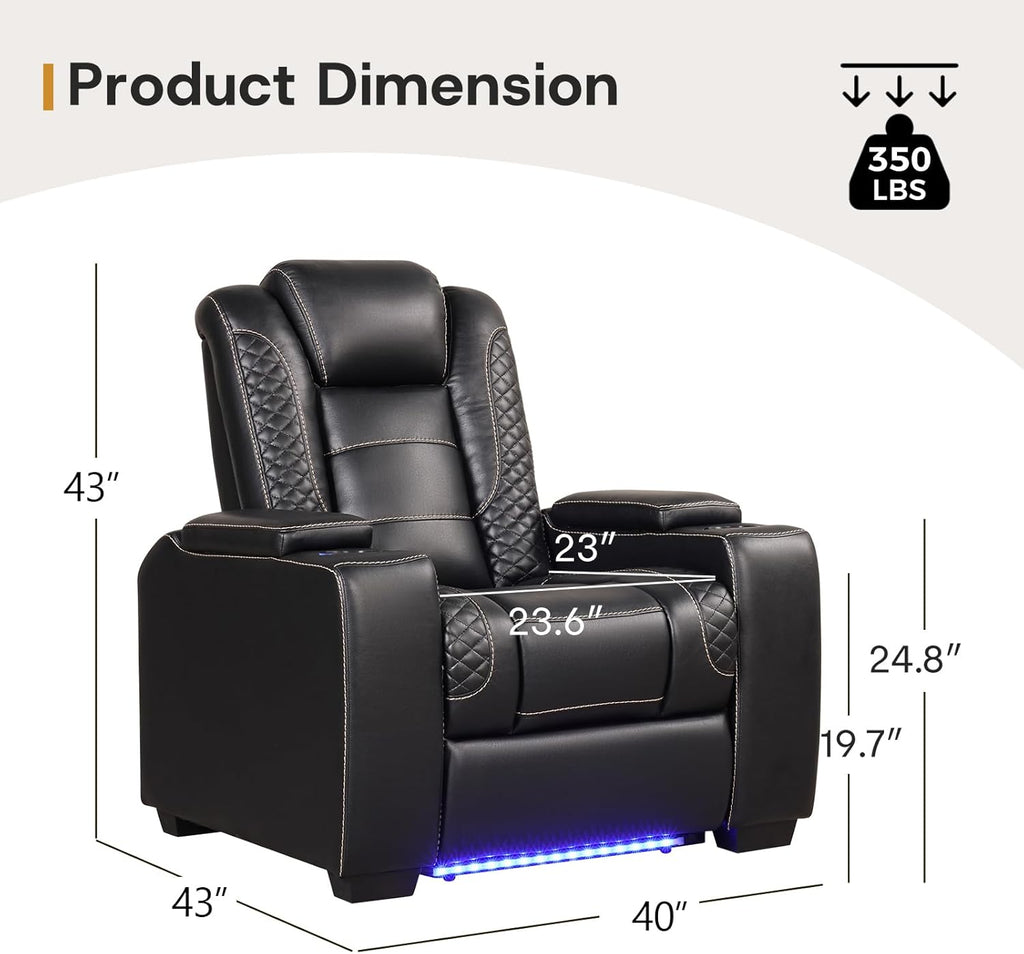 Power Recliner Home Theater Seating, Electric Recliner Chair with Adjustable Headrest,PU Leather Dual Motor Movie Reclining Chairs with Cup Holders LED Lights,USB Port,Hidden Arm Storage (Black) A120-B0CH7YYCZ1